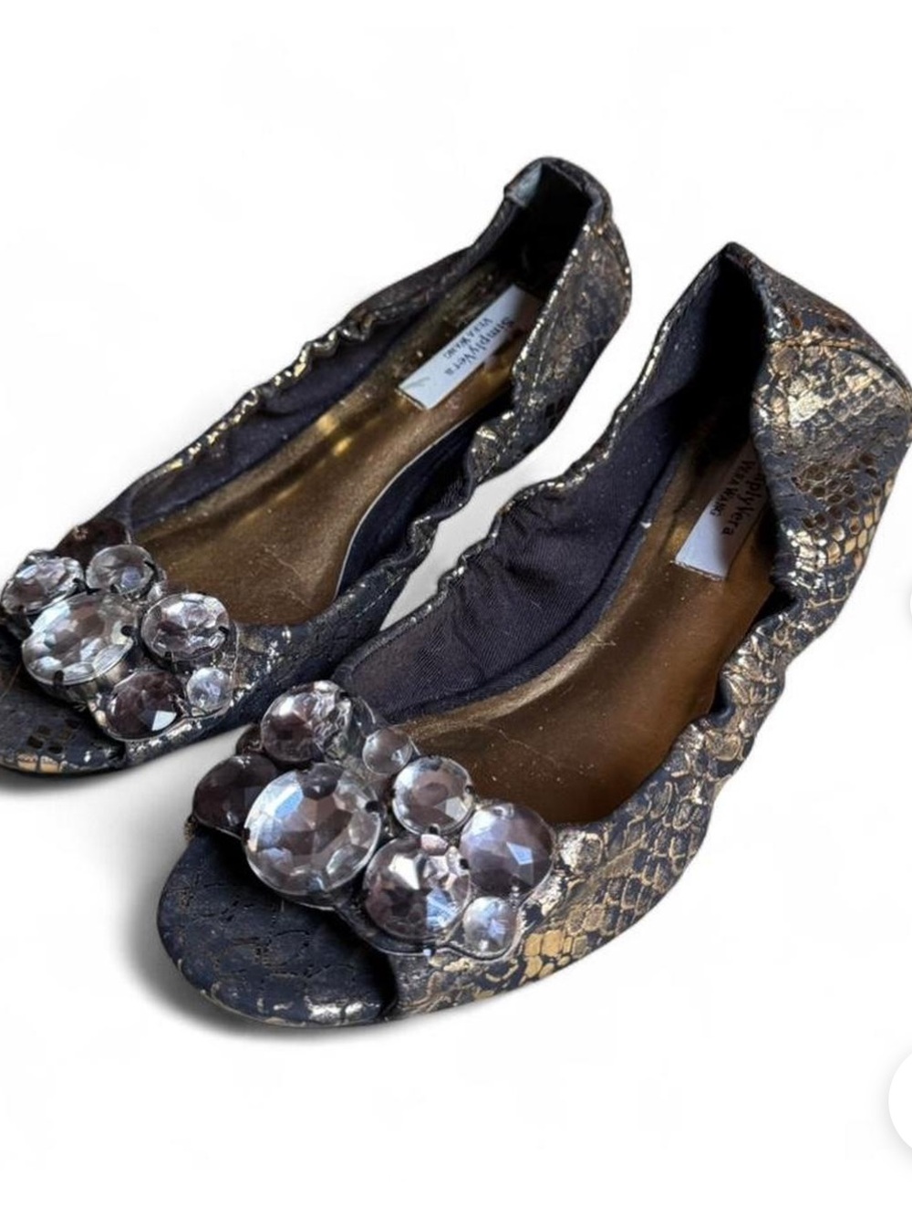 Simply Vera Vera Wang Gold Metallic Jeweled Peep-Toe Ballerina Flats
